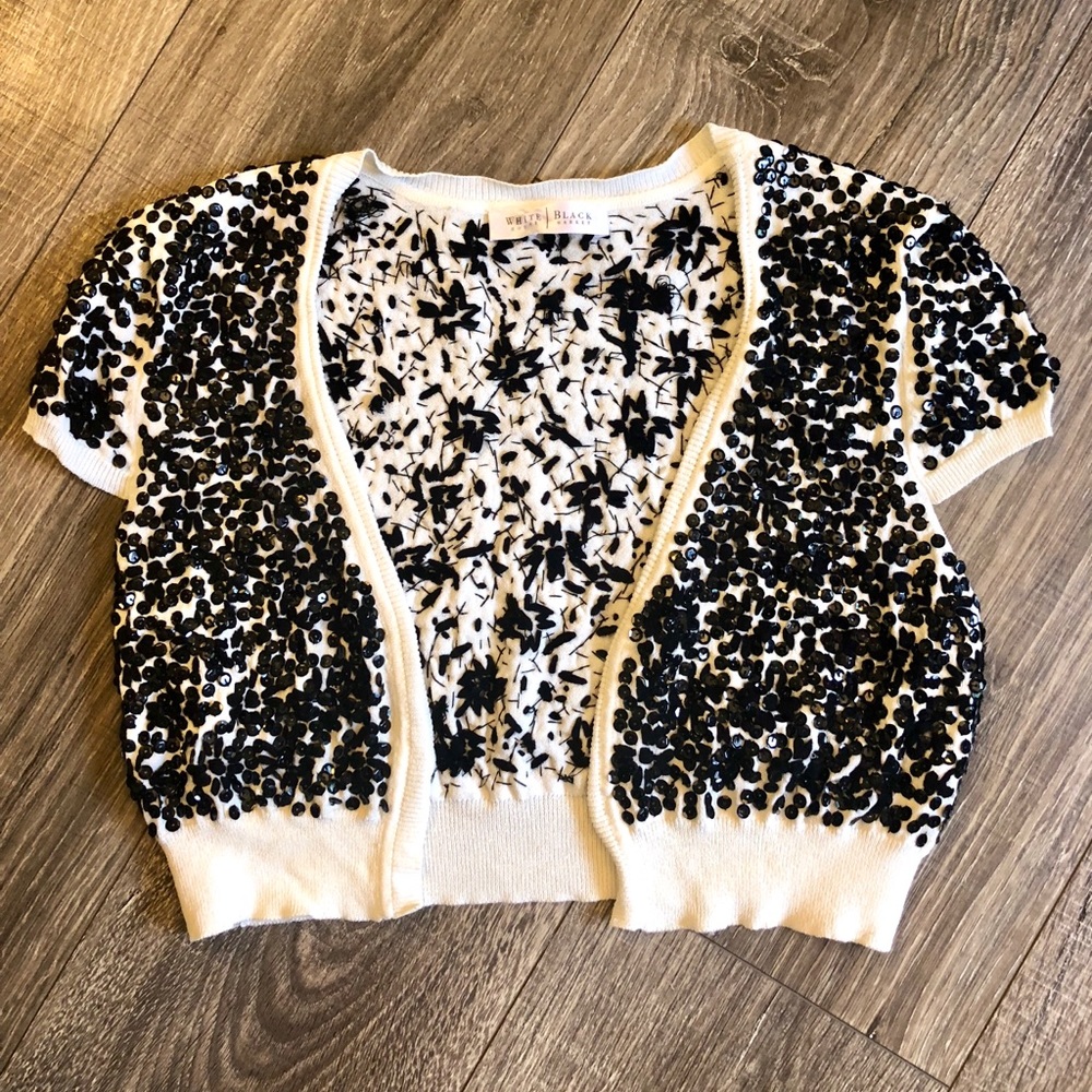 White House Black Market black sequin crop sweater
